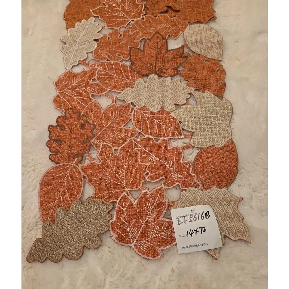 Fall Leaves Table Runner 14x72 Embroidered Cutwork EF5616B Rare Evermaple Sample